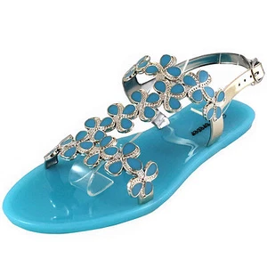 Neu Damenschuhe Jelly Sandale niedriger Absatz Sommer Blumen Schnallenverschluss blau - Bild 1 von 3