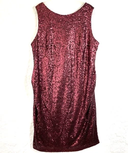 ASOS Maternity Dress Size 10 Burgundy Evening Sequin Scooped Neck Ruched Sides - Picture 1 of 15