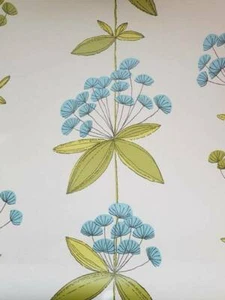 WALLPAPER ROLL Blue Green Cream FLORAL Contemporary SPONGEABLE Feature | SYLVIE - Picture 1 of 9