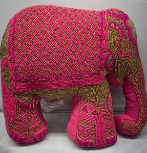 Pink Elephant Beaded Decorative Pillow New NWT 14x14 - Picture 1 of 5
