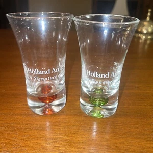 2 Carnival Cruise Line Shot liquor Glass Bubble Base Red and Green NM/M - Picture 1 of 9