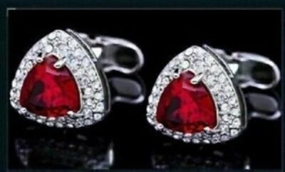 2 Carat 14K White Gold Plated Trillion Cut Lab Created Ruby Cuffilinks For Men's - Изображение 1 из 4