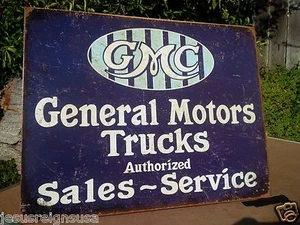 General Motors GMC Trucks Sales Authorized Service Tin Metal Classic Sign Garage - Picture 1 of 3