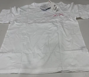 Uniqlo- Girls White Short Sleeve Shirt With Pink Decals- Size 13 - Picture 1 of 3