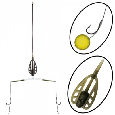 Karpfenmontage In-Line Feeder 2 Haar Boilie Rigs Vorfachhaken Dreikantfutterkorb - Bild 1 von 4