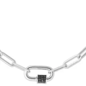Sterling Silver Black CZ Carabiner Charm Pendant 5mm Paperclip Necklace 18" - Picture 1 of 5