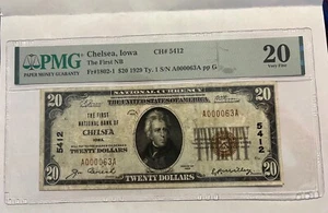Iowa, Chelsea, 1st National Bank, 1929 $ 20, T-1, PMG ss-20 - Bild 1 von 2