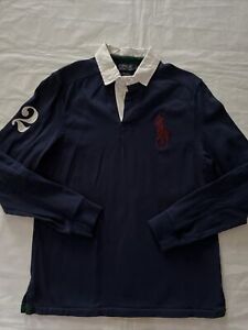 Polo Ralph Lauren Rugby Shirt Herren Large Big Pony Langarm #2 blau
