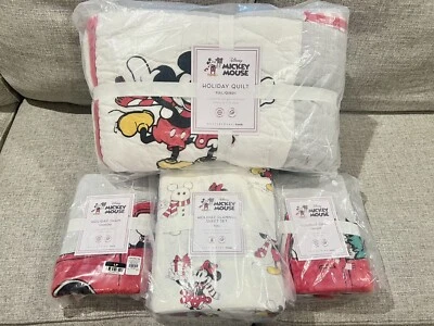 Pottery Barn Teen Disney Mickey Mouse Holiday Full Quilt Shams Flannel Sheet Set - Image 1 of 4
