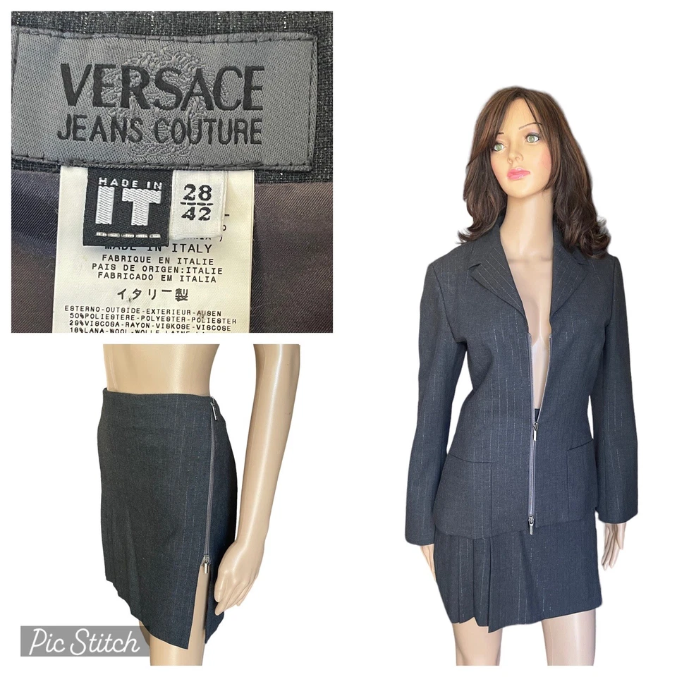 Autêntico conjunto de saia blazer Versace Jeans Couture 2 peças tamanho 28/42  - Imagem 1 de 4