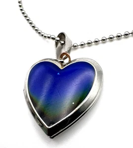 Silver Tone Heart Locket Necklace Blue Heart 20 in - Picture 1 of 4