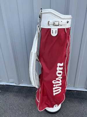 VINTAGE WILSON Carry Golf Bag Red And White Nylon, Single Strap, Rain Hood - Image 1 of 4