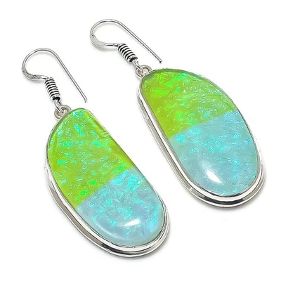 Pendiente de joyería de plata de ley 925 con piedras preciosas de ópalo triplete verde 2,17" t500 Foto 1 de 2