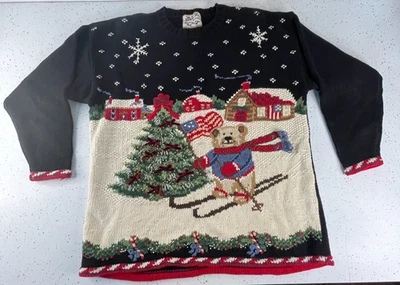 De colección Y2K Reliquia Coleccionables Invierno Esquí Oso Árbol de Navidad Suéter Cabina  Foto 1 de 4