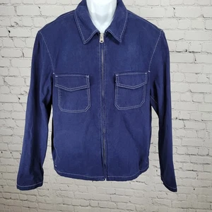 Chaqueta de trabajo Zara azul 100 % algodón cremallera completa cuello bolsillos interiores talla grande L - Imagen 1 de 16