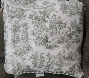 Toile Throw Pillow Green Ivory White striped Check Romantic French Country 15x16 - Picture 1 of 10