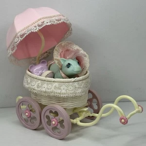 Vintage 1984 G1 My Little Pony Baby Buggy Set Carriage w/ Baby Cuddles + Acc - Picture 1 of 23