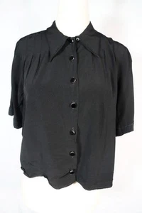 Vintage 1940's Seconda Guedda Mondiale Era Francese Nero Rayon Maglia M EXC Cond - Foto 1 di 3