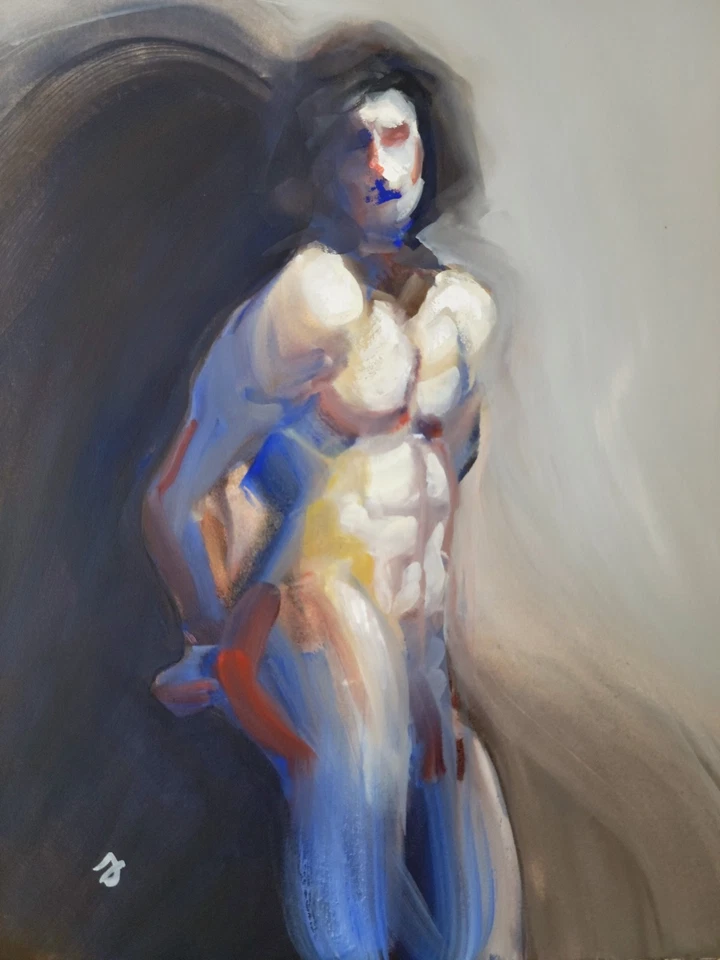 J M Johnson - Figura Desnudo Masculino Abstracto Original Contemporáneo Arte Gouache 8x10 Foto 1 de 4