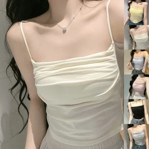 Stylish pleated halter top vest with chest pads for women casual and street - Picture 1 of 16