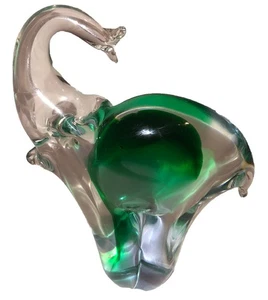 Bonito elefante de vidrio artístico italiano de Murano verde y transparente 6" - Imagen 1 de 5