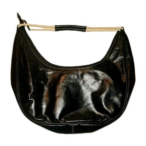 Vintage Vera Pelle Italian Handbag Leather Black Shoulder Bag Boho Shinny - Picture 1 of 12