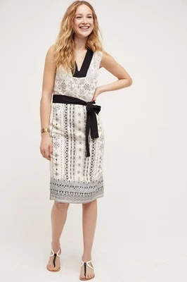 HD In Paris Anthro Eventide Sleeveless Dress Geometric Women 12 Neutral Motif - Image 1 of 4