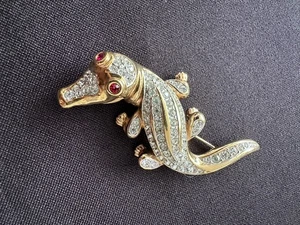 Attwood & Sawyer Crystals Designer Signed Alligator Brooch High End Vintage - Picture 1 of 13