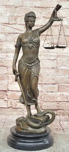 Bronze Nude Artwork Sculpture GODDESS Blind Lady Justice Law OFFICE Statue Decor - Picture 1 of 10