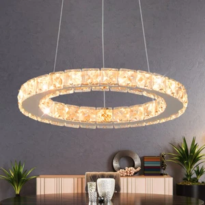 Crystal Ring Chandelier Modern Ceiling Light Pendant Light Living Room Kitchen - Picture 1 of 12