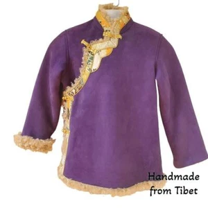 Handmade Tibetan Coat | Child's Velveteen Coat Mohair Lining | Purple | sz 5/6 - Picture 1 of 9