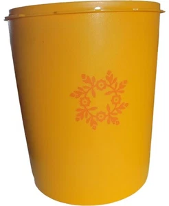 Vintage Tupperware Harvest Yellow Orangw Flowers 805-2 Servalier Canister - Picture 1 of 7