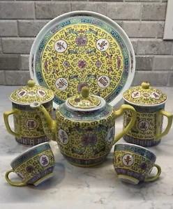 Traditional Chinese Jingdezhen Ceramic Tea Cups W/ Lid & Teapot 6 Pieces - Picture 1 of 10