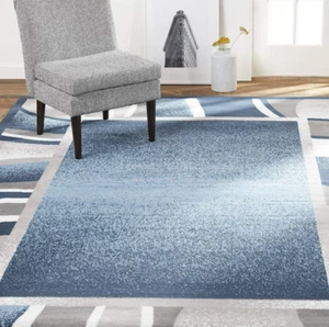Blue And Gray Area Rug 9x12 Clearance For Living Room Large Modern Abstract NEW - Picture 1 of 5