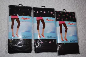 Womens 3 PAIR LOT CAPRI TIGHTS Printed BLACK BACKING Stars Roses Hearts ONE SIZE - Picture 1 of 1