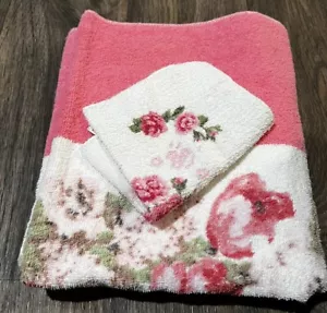 Juego de 2 toallas de baño y toallas pequeñas vintage Cannon Royal Family rosa rosa - Imagen 1 de 4