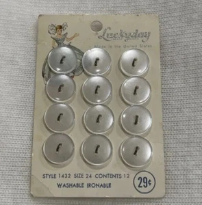 Vintage Button Card Luckyday Genuine White Buttons 12 Buttons #1432 Size 24 - Picture 1 of 5