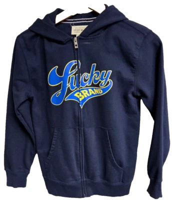 Sudadera con Capucha Unisex Lucky Brand con Cremallera Talla Grande Azul con Logo Forrada de Vellón Foto 1 de 4