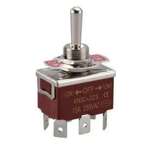 Metal toggle switch DPDT momentary (ON)/OFF/(ON) 3 position 15A 250VAC 6 tab CE - Picture 1 of 6