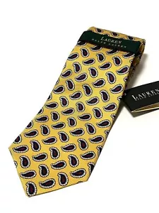 $ 115 Ralph Lauren Gelbgold Paisley Seidenkrawatte für Herren hergestellt in den USA Vintage - Bild 1 von 4