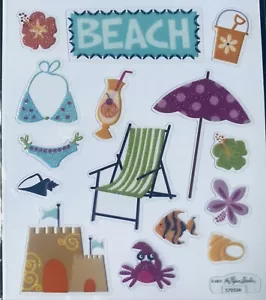 Strandkrabbe Regenschirm Sandburg Fischmuschel Glitzer Sammelalbum Handwerk Aufkleber - Bild 1 von 1