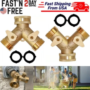 Solid Brass Tap Garden Connector Two Way 2 Pack Double Adaptor Hose Splitter US - Picture 1 of 8