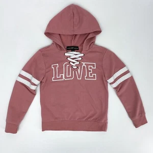 Almost Famous Pink Love Hoodie Pullover Long Sleeve Sweatshirt Girl's Size 8 - Picture 1 of 3