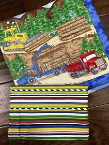 Northcott Busy Builders 1 Yard 16” Stripe /Construction Truck Panel Kids Fabric - Picture 1 of 7