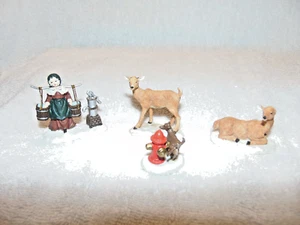Vintage Village Accessories Christmas Deer, Lady At the Well, And dog set of 4 - Picture 1 of 3
