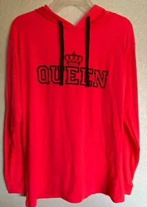 womens queen long sleeve hooded t-shirt pink crown hoodie - Picture 1 of 2