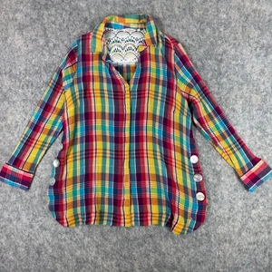 Soft Surroundings Plus Size Plaid Button Up Shirt Sz 1X Long Sleeve Gauze - Picture 1 of 11