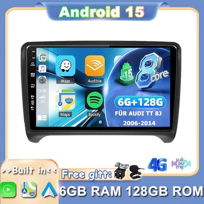 FÜR AUDI TT 8J 2006-2014 AUTORADIO 6+128GB CARPLAY ANDROID 15 GPS NAVI WIFI DAB+ - Bild 1 von 4