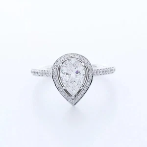 18K White Gold Engagement Ring Under Halo 1.49 CT Pear Lab-Grown Diamond D VS2 - Picture 1 of 15