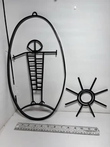 Petroglyph Style Black Metal Wall Art Hanging Decor Man Sun Set Southwest - Picture 1 of 2
